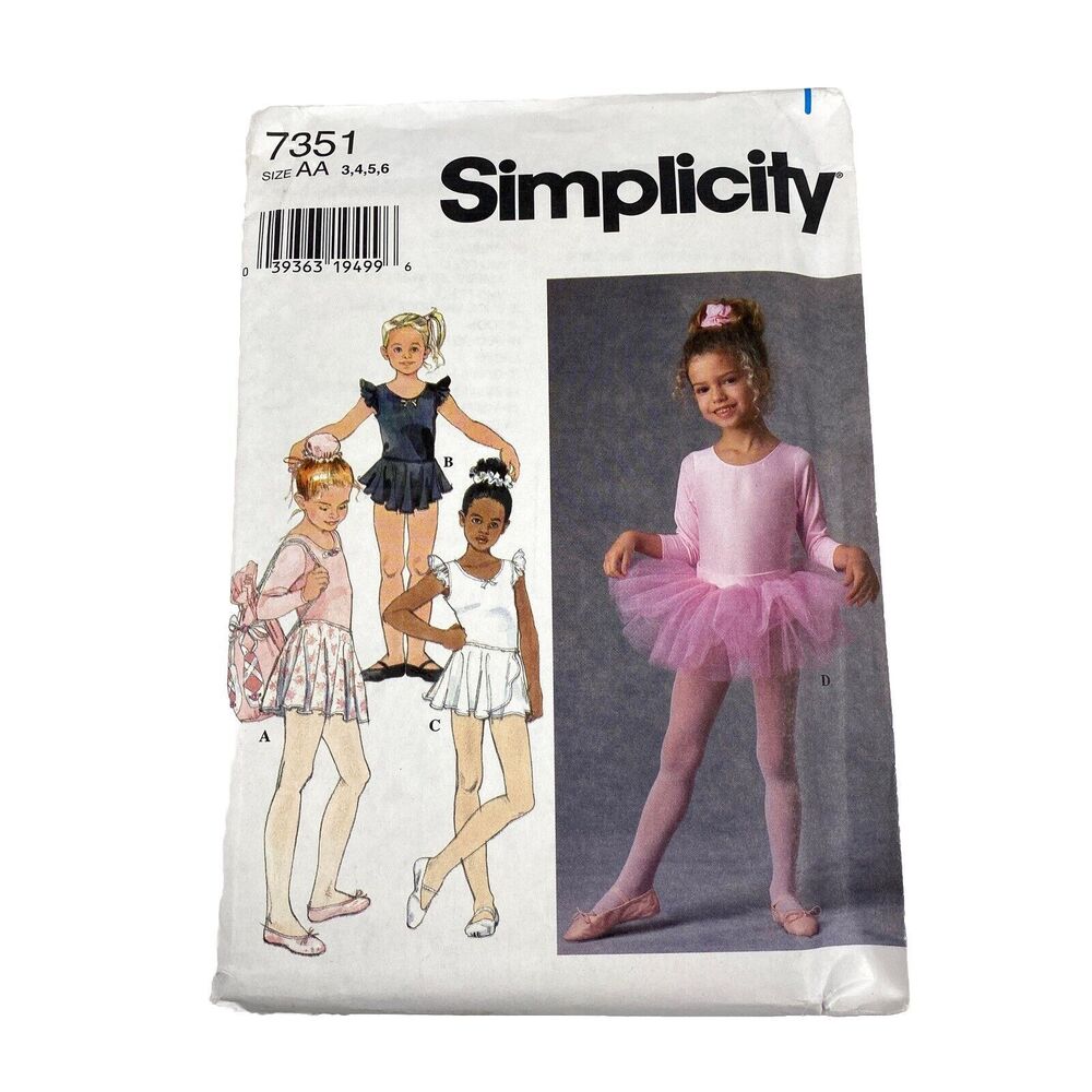 Simplicity Sewing Pattern 7351 Girls Leotard Tutu Circle Skirt Hair Tie Size 3-6